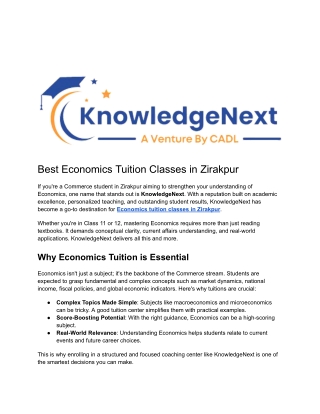 Best Economics Tuition Classes in Zirakpur
