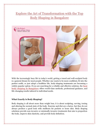 Explore the Art of Transformation with the Top Body Shaping in Bangalore