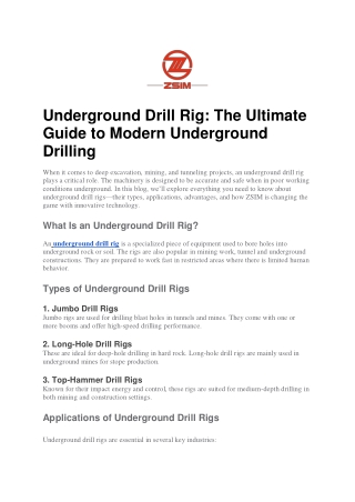 Underground Drill Rig: The Ultimate Guide to Modern Underground Drilling