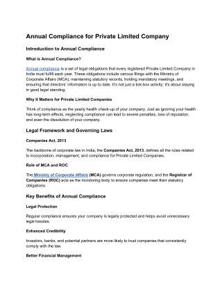Annual Compliance for Private Limited Company