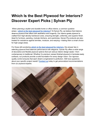 Which Is the Best Plywood for Interiors_ Discover Expert Picks _ Sylvan Ply