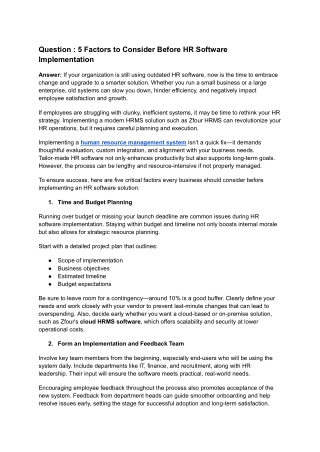 5 Factors to Consider Before HR Software Implementation