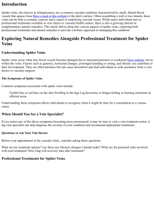 Exploring Natural Remedies Alongside Professional Treatment for Spider Veins