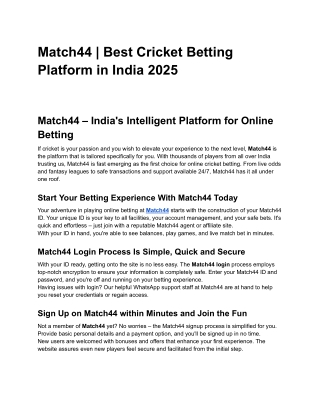 Match44 | India’s Trusted Platform for Smart Cricket Betting