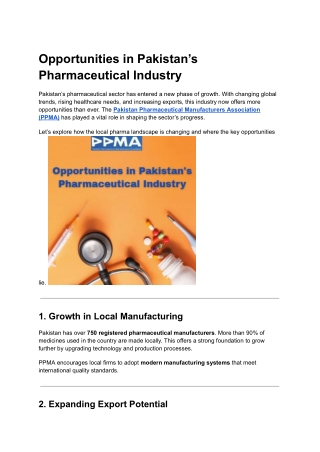 Opportunities in Pakistan’s Pharmaceutical Industry