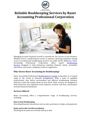 Reliable Bookkeeping Services by Razer Accounting Professional Corporation