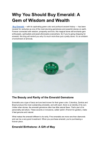 Why You Should Buy Emerald_ A Gem of Wisdom and Wealth