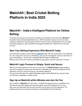 Match44 | Best Cricket Betting Platform in India 2025