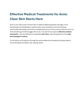 Effective Medical Treatments for Acne: Clear Skin Starts Here