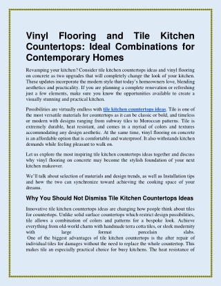 Vinyl Flooring and Tile Kitchen Countertops Ideal Combinations for Contemporary Homes