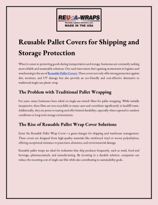Reusable Pallet Covers for Shipping and Storage Protection
