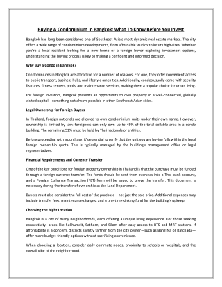Buying A Condominium In Bangkok What To Know Before You Invest