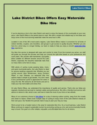 Lake District Bikes Offers Easy Waterside Bike Hire