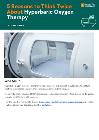 5 Reasons to Think Twice About Hyperbaric Oxygen Therapy