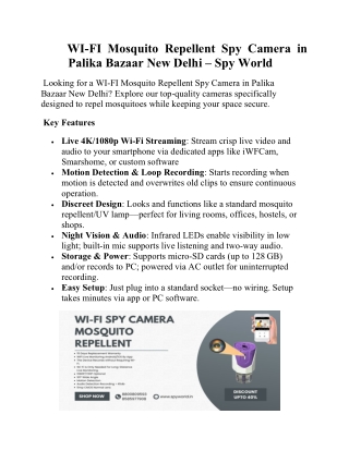 WI-FI Mosquito Repellent Spy Camera in Palika Bazaar New Delhi – Spy World