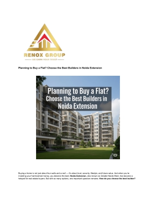 Planning to Buy a Flat_ Choose the Best Builders in Noida Extension