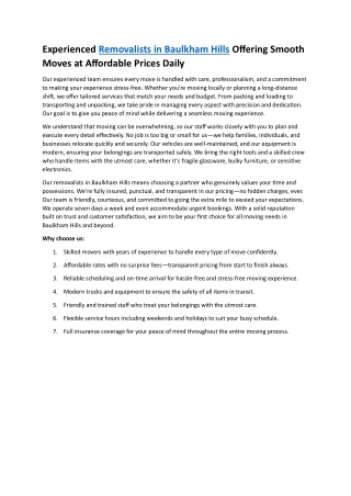 Reliable Baulkham Hills Removalists for Safe, Timely, and Affordable