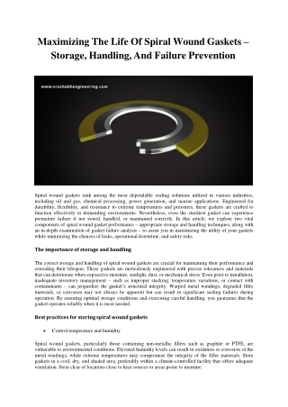 Maximizing The Life Of Spiral Wound Gaskets – Storage, Handling, And Failure Prevention
