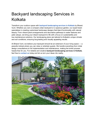 Backyard landscaping Services in Kolkata