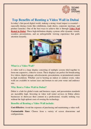 Top Benefits of Renting a Video Wall in Dubai