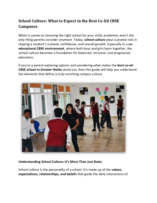 School Culture: What to Expect in the Best Co-Ed CBSE Campuses
