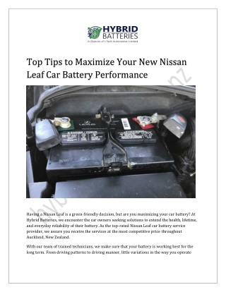 Top Tips to Maximize Your New Nissan Leaf Car Battery Performance
