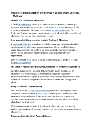 Incomplete Documentation and Its Impact on Trademark Objection