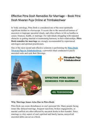 Effective Pitra Dosh Remedies for Marriage
