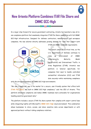 New Ariento Platform Combines ITAR File Share and CMMC GCC-High
