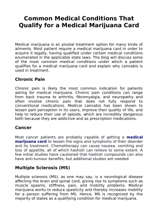 Common Medical Conditions That Qualify for a Medical Marijuana Card