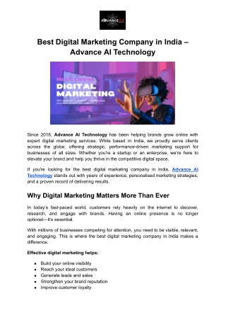 Best Digital Marketing Company in India – Advance AI Technology