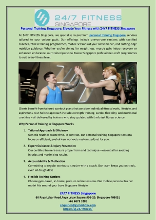 Personal Training Singapore Elevate Your Fitness with 247 FITNESS Singapore