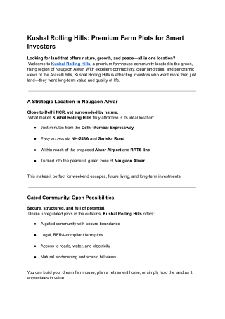Kushal Rolling Hills_ Premium Farm Plots for Smart Investors