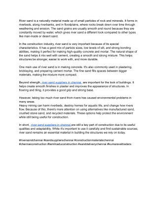 River sand suppliers in chennai - Kumaraveltraders