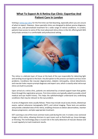 What To Expect At A Retina Eye Clinic Expertise And Patient Care In London