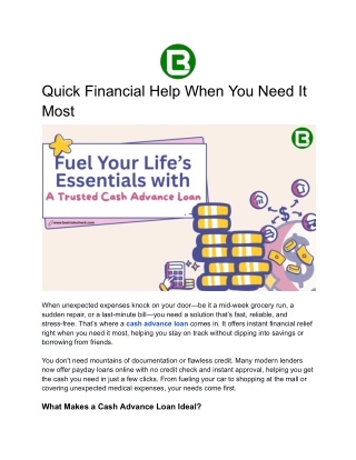 Need Fast Cash? A Cash Advance Loan Might Be the Lifeline You Need
