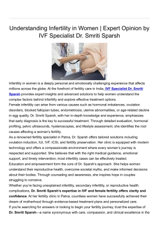 Understanding Infertility in Women | Expert Opinion by IVF Specialist Dr. Smriti