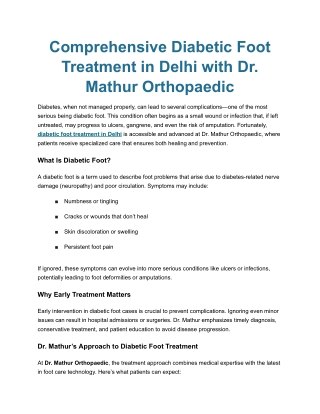 Comprehensive Diabetic Foot Treatment in Delhi with Dr