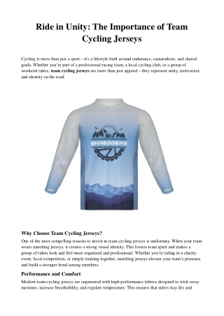 Ride in Unity: The Importance of Team Cycling Jerseys