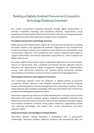 Building a Digitally-Enabled Procurement Ecosystem Technology Roadmap Essentials