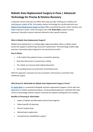 Robotic Knee Replacement Surgery in Pune | Advanced Technology for Precise & Pai