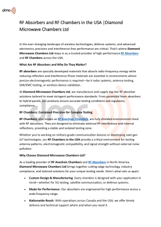 RF Absorbers and RF Chambers in the USA - dmcrf