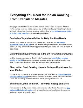 Buy Indian Cooking Essentials Online in the UK – Lakshmi Stores