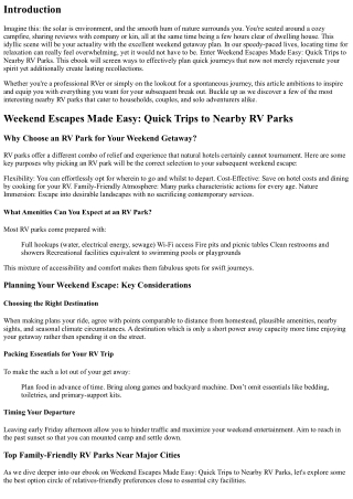 Weekend Escapes Made Easy: Quick Trips to Nearby RV Parks