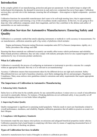 Calibration Services for Automotive Manufacturers: Ensuring Safety and Quality