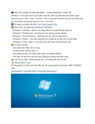MÁY YẾU, MUỐN CÀI WIN ỔN ĐỊNH? – CHỌN WINDOWS 7 NGAY