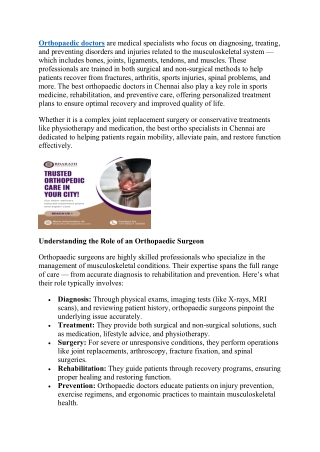 Best Orthopaedic Doctors in Chennai