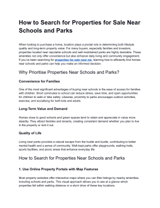 How to Search for Properties for Sale Near Schools and Parks