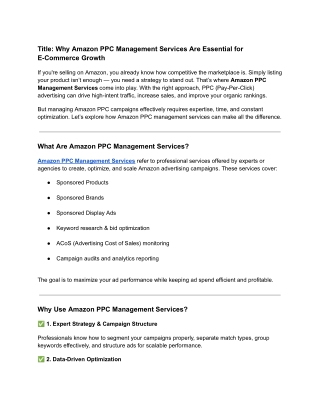 Why Amazon PPC Management Services Are Essential for E-Commerce Growth