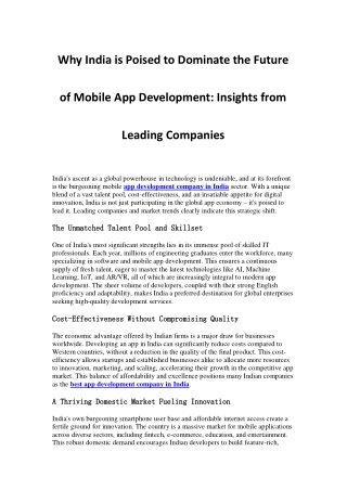 Why India is Poised to Dominate the Future of Mobile App Development Insights from Leading Companies